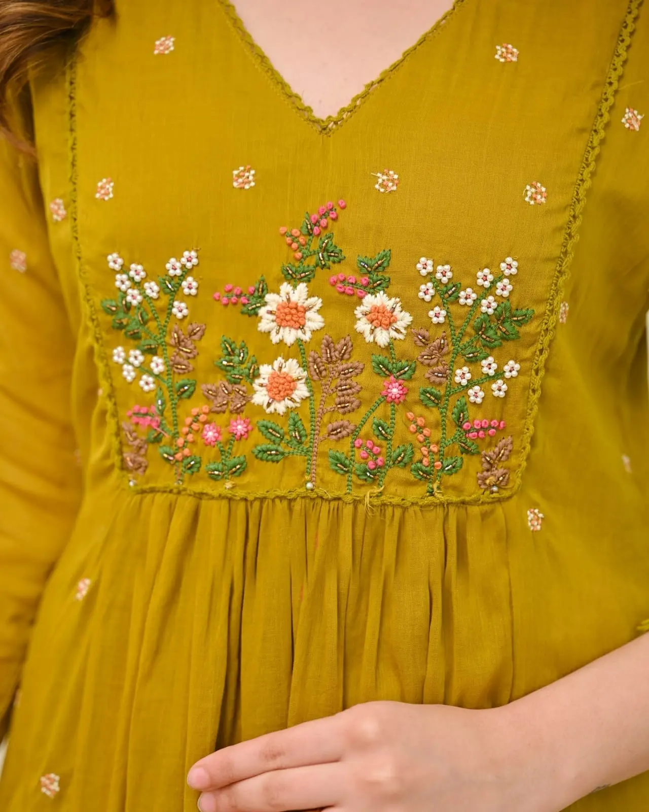 Mustard Yellow Pure Viscose Mul Chandheri Kurta set